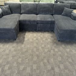 Black Double Chaise Gray Sectional Sofa 