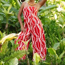 Fighting Eel Ava Sky Ginger Lei Jumpsuit Romper womens size small niihau shell Red