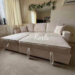 2-pc Sectional Sofa With Pull-out & Reversible Storage Chaise Brand New