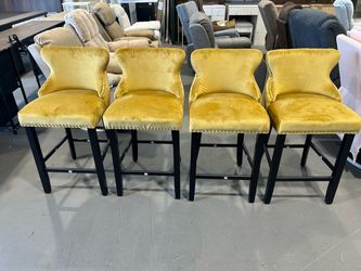 New -Set of 4 Gold Velvet Bar Stools for Kitchen Counter