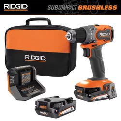 RIDGID 18V SubCompact Brushless Cordless 1/2 in. Drill/Driver Kit with (2) 2.0 Ah Batteries, Charger, and Tool Bag