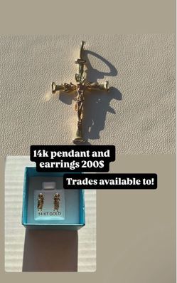 14K Gold Crucifix Pendant and Earrings Set