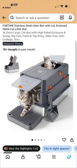 FURTIME Stainless Steel Litter Box with Lid, Enclosed Metal Cat Litter Box XL Extra Large, Cat Box with High Sided Enclosure & Scoop