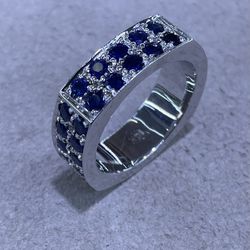 Sapphire 3.30ctw Men Georgiano ORIGINAL One Of A Kind Square Band Collection Pave14K White Gold 9.75