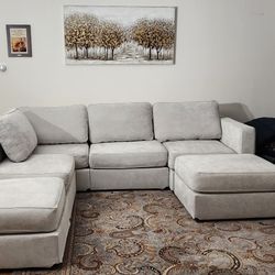 SOFA LOVESAC SKY GREY VELVET SECTIONAL (6 seat × 6 side) USED EXELLENT CONDITION