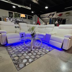 Power Reclining Sectional Sofa Whit Led Light, Spiker And USB Port 