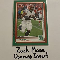 Zack Moss Cincinnati Bengals RB Donruss Short Print Insert Card. 