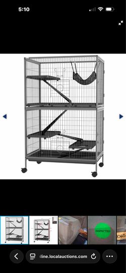 PawHut Metal Small Animal Cage, 5-Tiers Rolling Big Ferret Cage, Gray with Hammock, Removable Tray, for Chinchilla, Sugar Glider