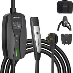 Level 2 EV Charger for Tesla, 32Amp 240V 7.68kW NACS EV Chargers, NEMA 14-50 Plug, Adjustable Current, Timing Delay 25FT Portable Electric Car Charger