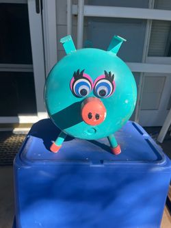 Vintage Teal Metal Pig Coin Bank