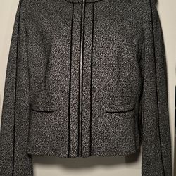 Calvin Klein- Women's Black & White Zip-Front Textured Jacket size 12P