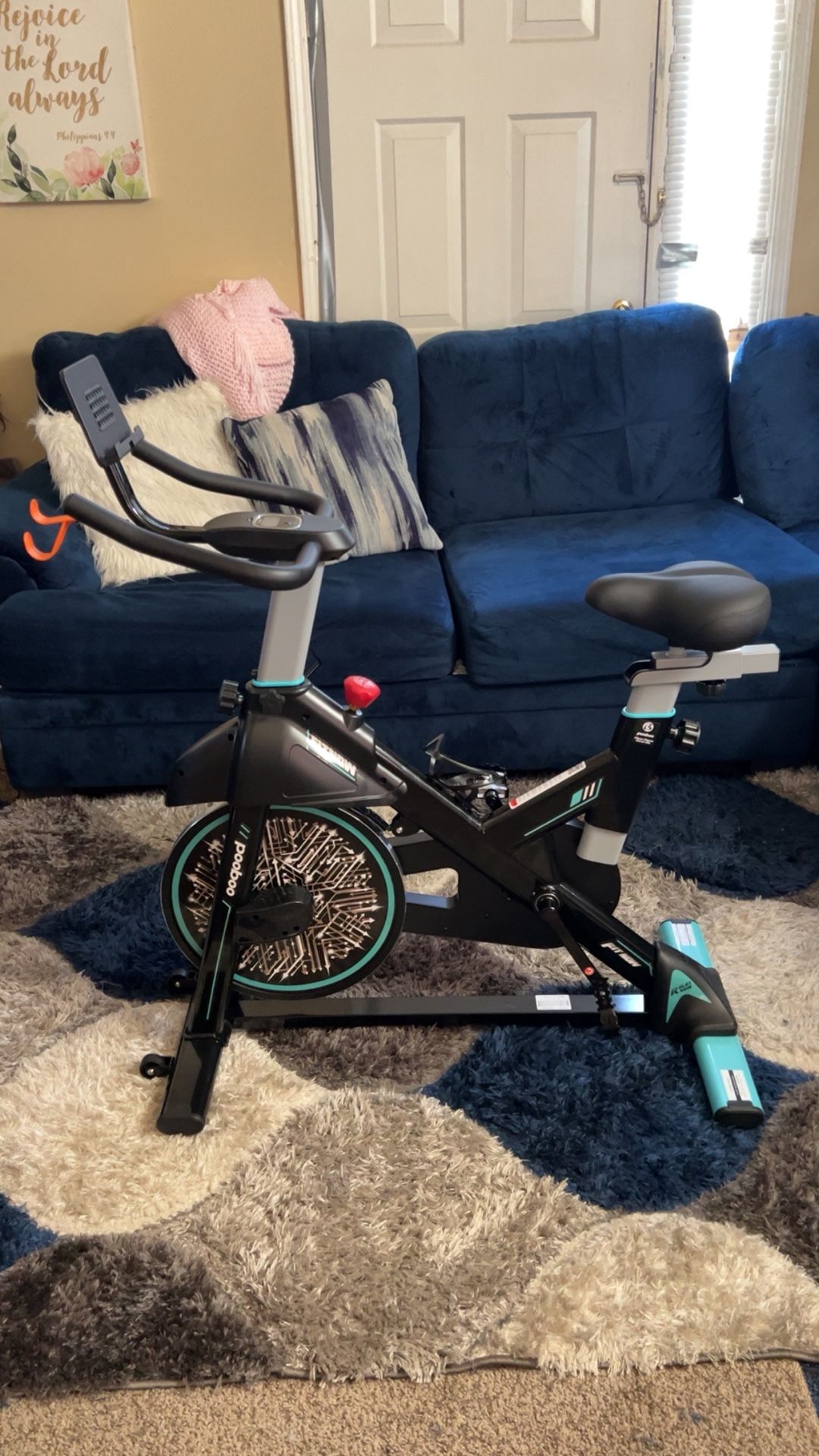 Pooboo Exercise Bike Blue – Silent Belt Drive, Magnetic Resistance, Heavy-Duty Indoor Cycling for Home Fitness