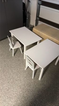 Kids white ikea desks with chairs 2 of them