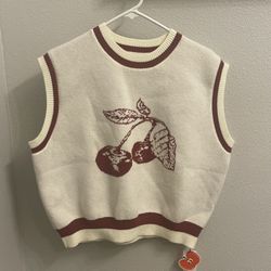 Women’s Large Cider Jersey Round Neckline Cherry Binding Vest