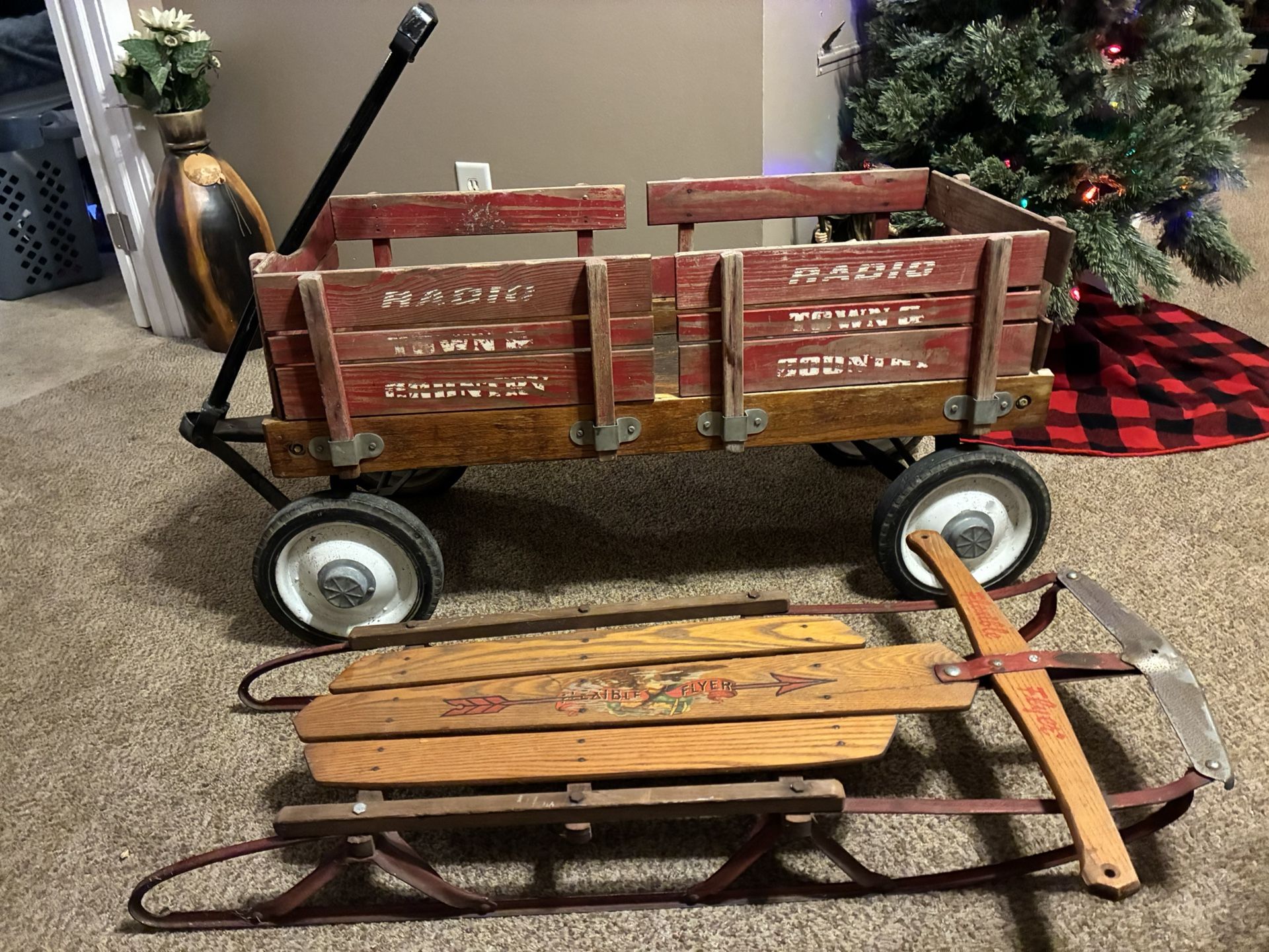 Vintage Radio Flyer Town And Country Red Wooden Wagon / Flexibile Flyer No 41 J