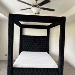All New Black Velvet Canopy Bed With Bluetooth Speakers and USB 