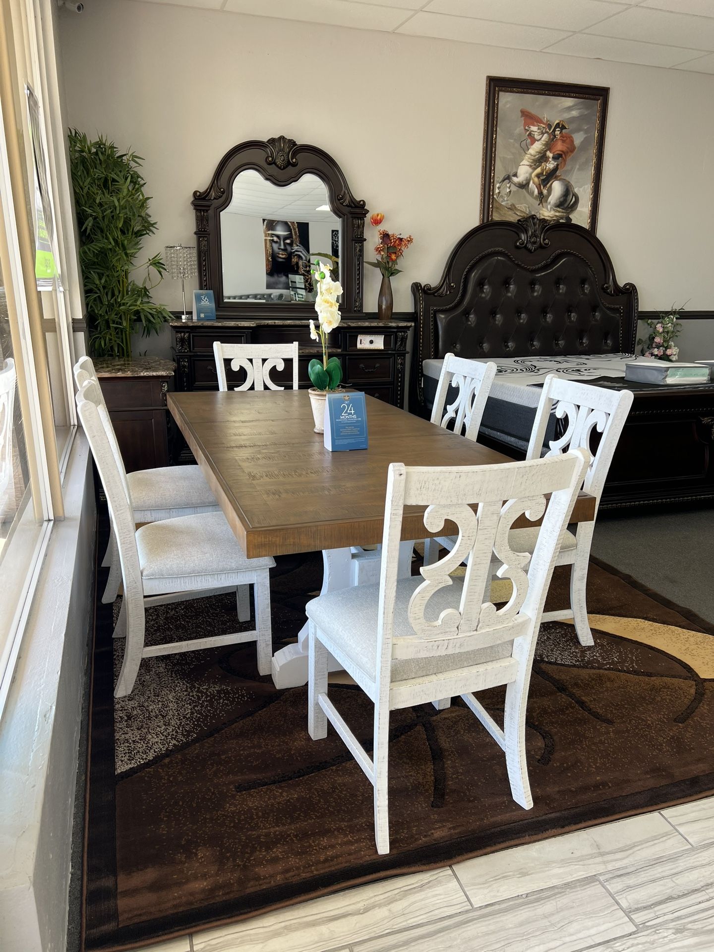 7PC White Dining Table Set w/ Extension Leaf