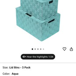 Sorbus Set of 3 Hand-Woven Storage Baskets with Lids – Decorative Wicker Organizers for Home, Closet, or Shelves (Aqua)