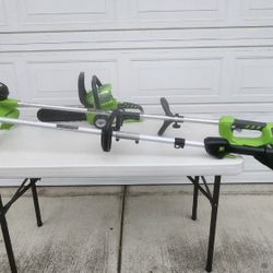 Green Works Battery Weed Eaters And Chainsaw 