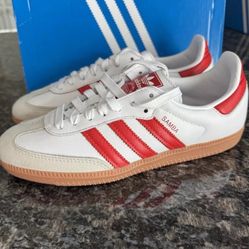 Women's adidas Originals Samba OG Shoes Sneakers - White Solar Red Gum - Size 7.5