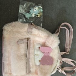 New Cute Fluffy Cinnamon Roll Backpack With Keychain