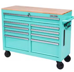Kobalt 46.1-in L x 18.1-in D 9 -Drawers Rolling Teal Wood Work Bench