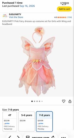 New Costume Girls Fairy Wings size 7-8 (medium)