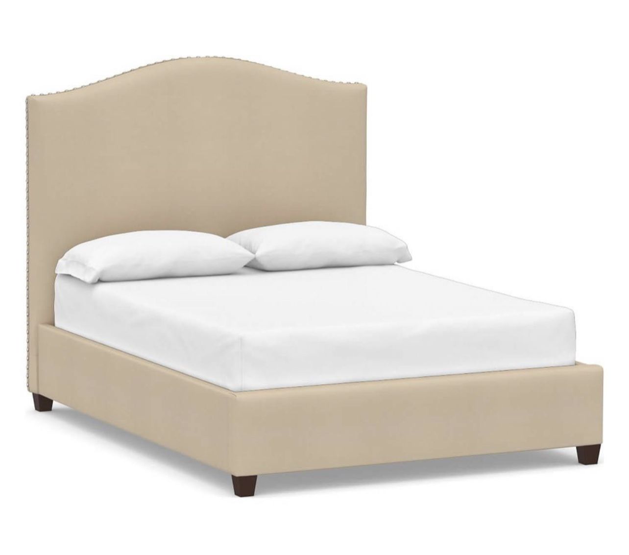 Raleigh Curved Upholstered Bed with Pewter Nailheads California King Twill Parchment