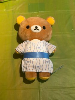 Rilakkuma Bear Plush Stuffed Animal Clothed in Blue & White Yukata Robe