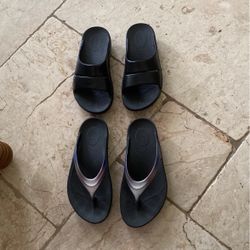 OOFOS 2 Pair Therapeutic  Sandels Sz 5 Slides Retail $60 And thong Flip Flops $75