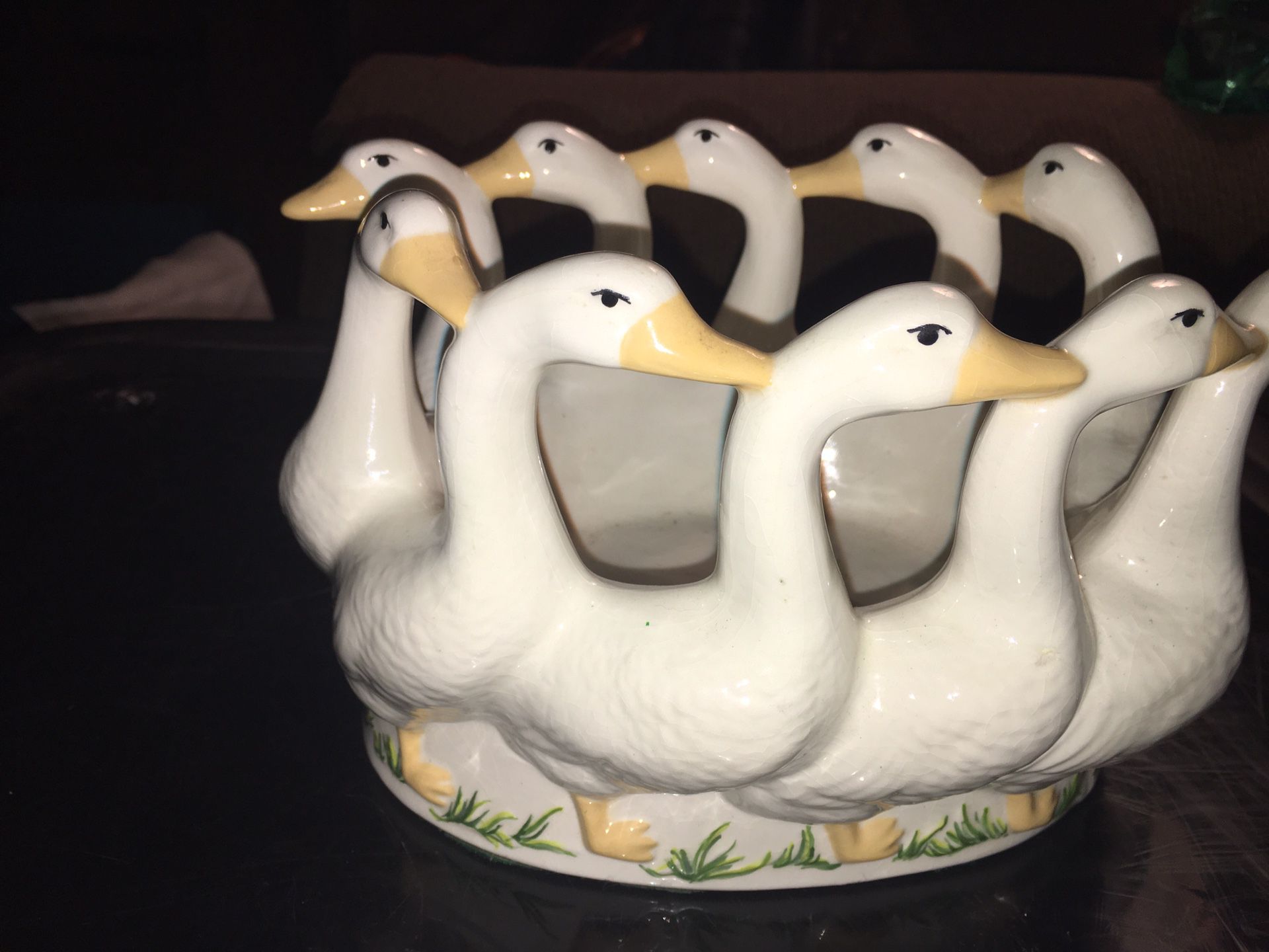 Holland mold ceramic lusterware gaggle of geese centerpiece or candle holder