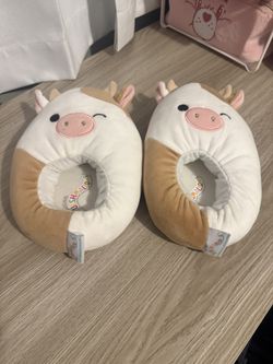 Brown, squishmallow cow, slipper shoes