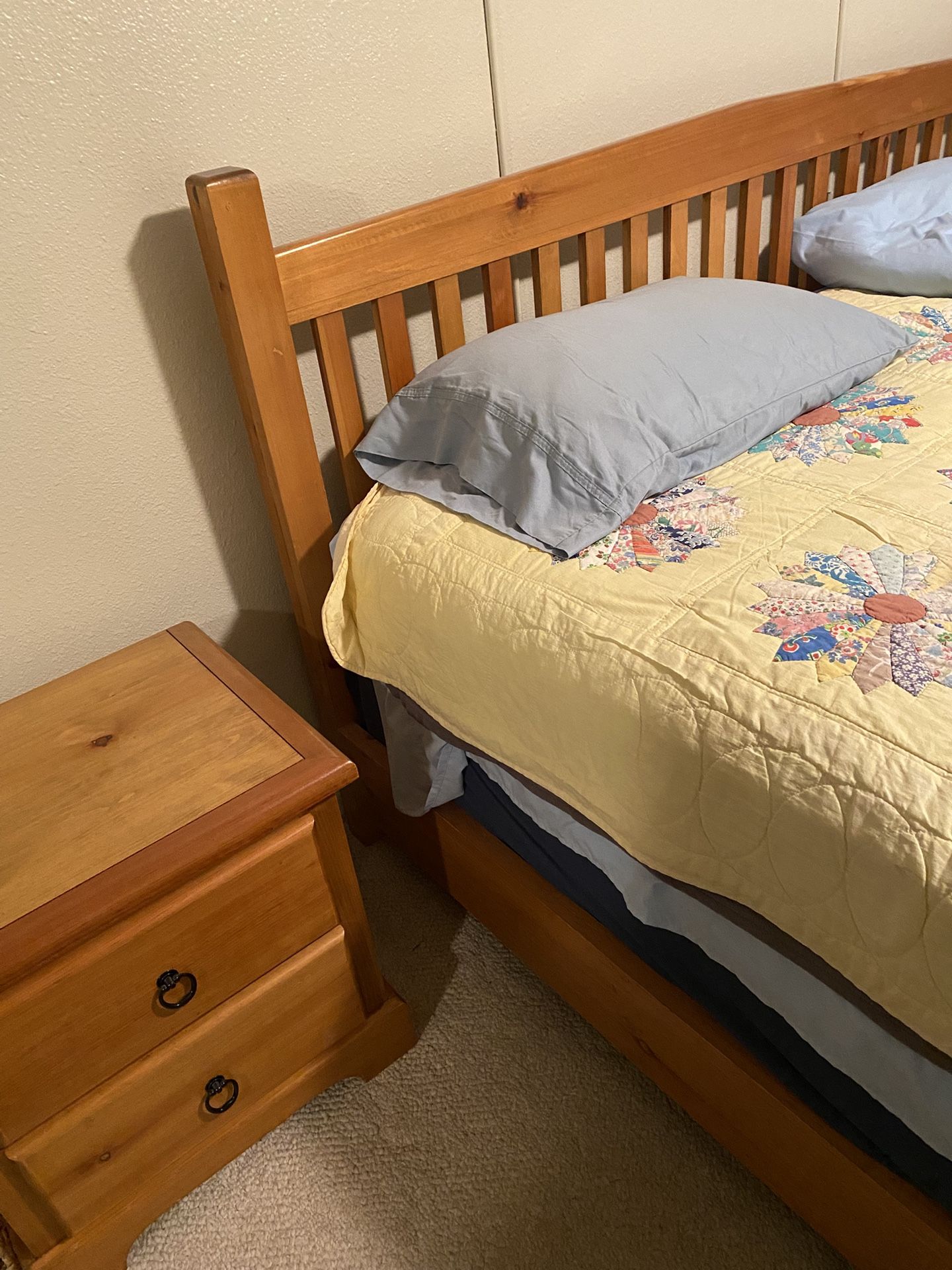 King-size Bed, bedside table, six drawer dresser. Also the mattress which is about 12 years old.