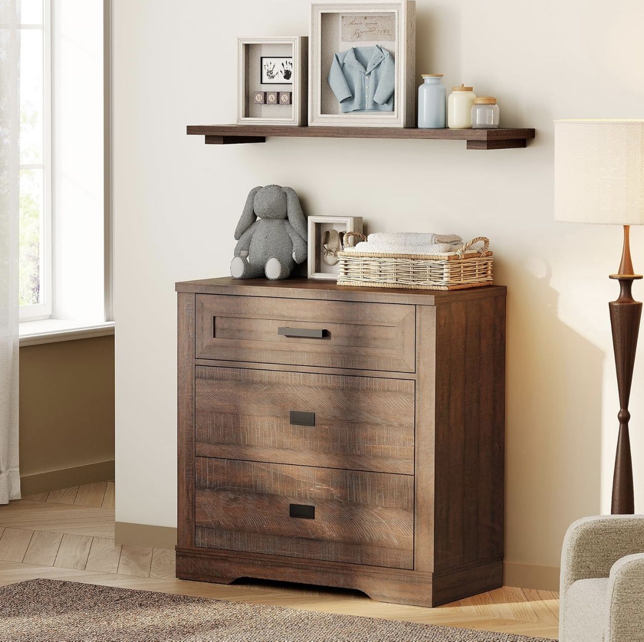 Dresser for Bedroom with 3 Drawers, Kids Dressers with Wide Chest of Drawers, 31.5" Wooden Closet Storage Cabinet for Closet Hallway Living Room Nurse