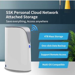 SSK 4TB Personal Cloud Network Attached Storage Support Wireless Remote Access, Home Office NAS Storage with Hard Drive Included for Phone/Tablet PC/L