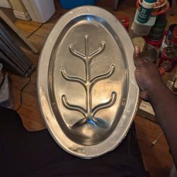 Vintage 1940s Oval Silver Plate Footed Meat Tray