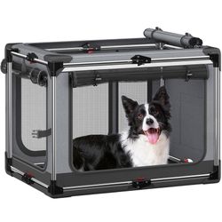 Collapsible Dog Crate: 38 Inch Foldable Soft Sided Dog Crate for Large Dogs, Portable Dog Travel Kennel with Soft Mat for Indoors & Outdoors, Grey (38