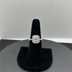 14KW .72CTW Double Halo Emerald Cut Engagement Ring