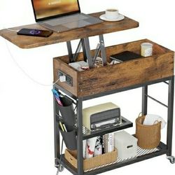 Lift Top End Table with Charging Station and Wheels