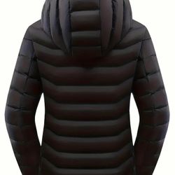 Women's Waterproof Warm Hooded Jacket, Lightweight Long Sleeve Full Zip Outdoor Jacket For Hiking And Trekking (Battery Not Included)