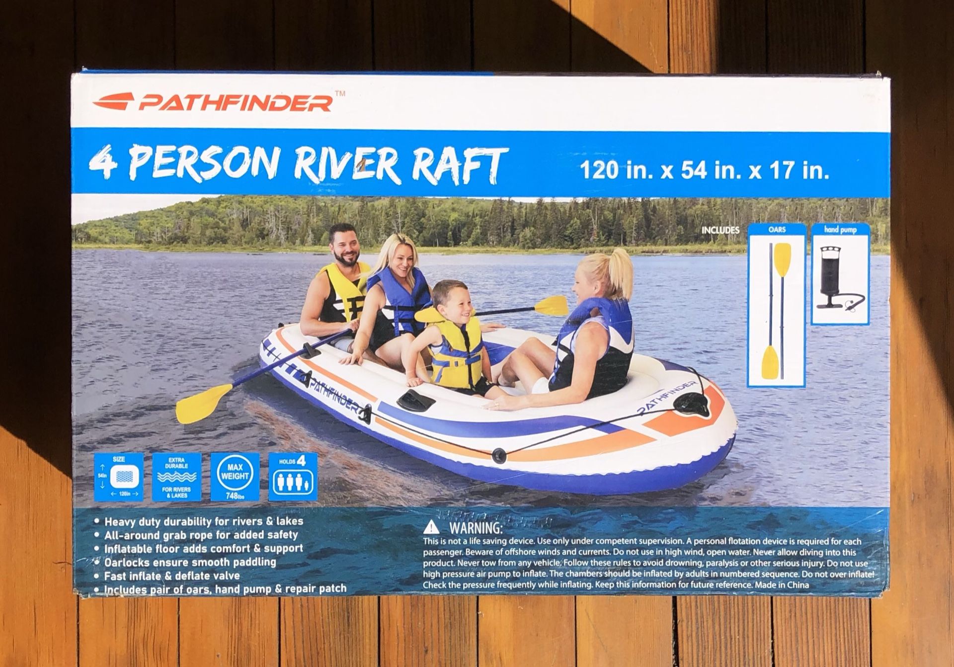 New Pathfinder 4 Person River Raft - Inflatable Boat Set With Oars and Pump