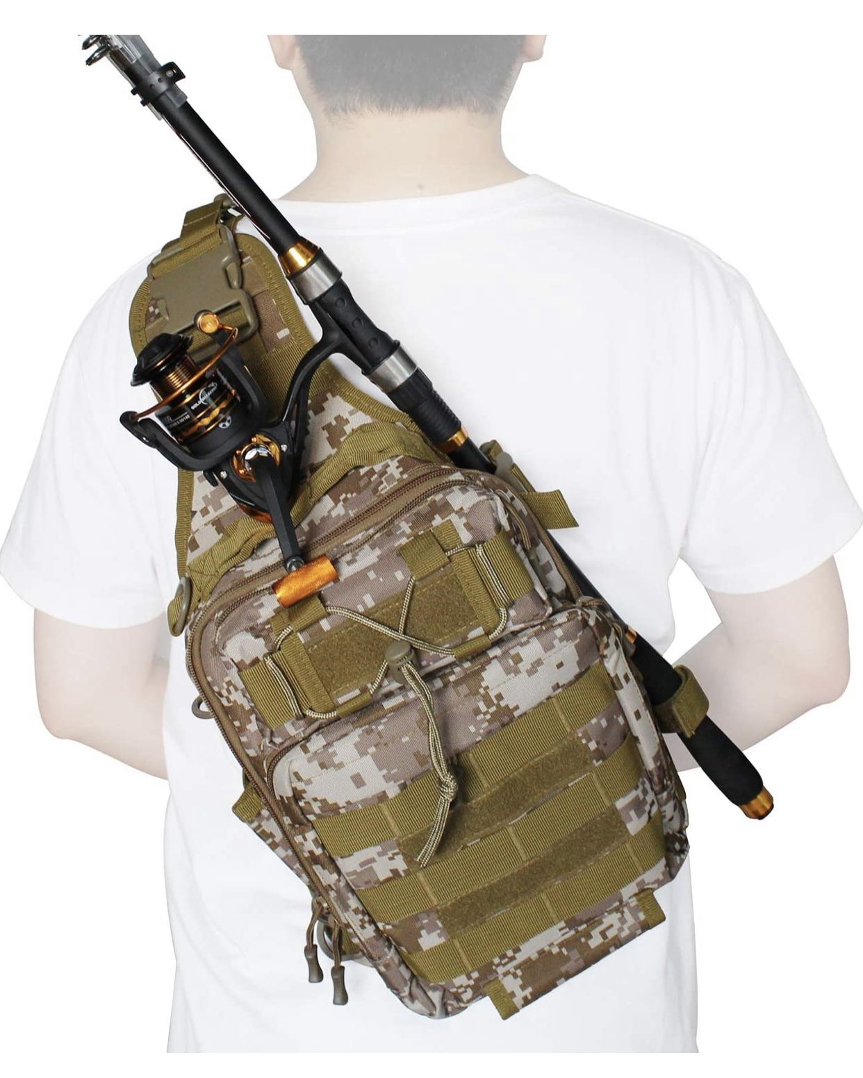 Outdoor Large Fishing Tackle Storage Gear Bag with Rod Holder Shoulder backpack - Water-Resistant