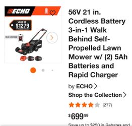Lawn mover echo 56v bateria y Cargador