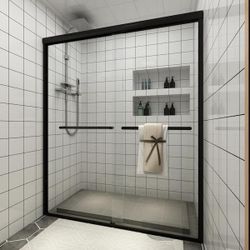 46 in. - 48 in. W x 72 in. H Sliding Framed Shower Door in Matte Black