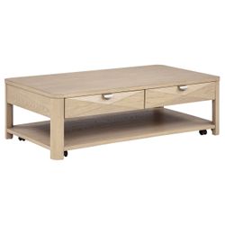 Marcelo Light Elm Wood Coffee Table with 2 Drawers and Shelf