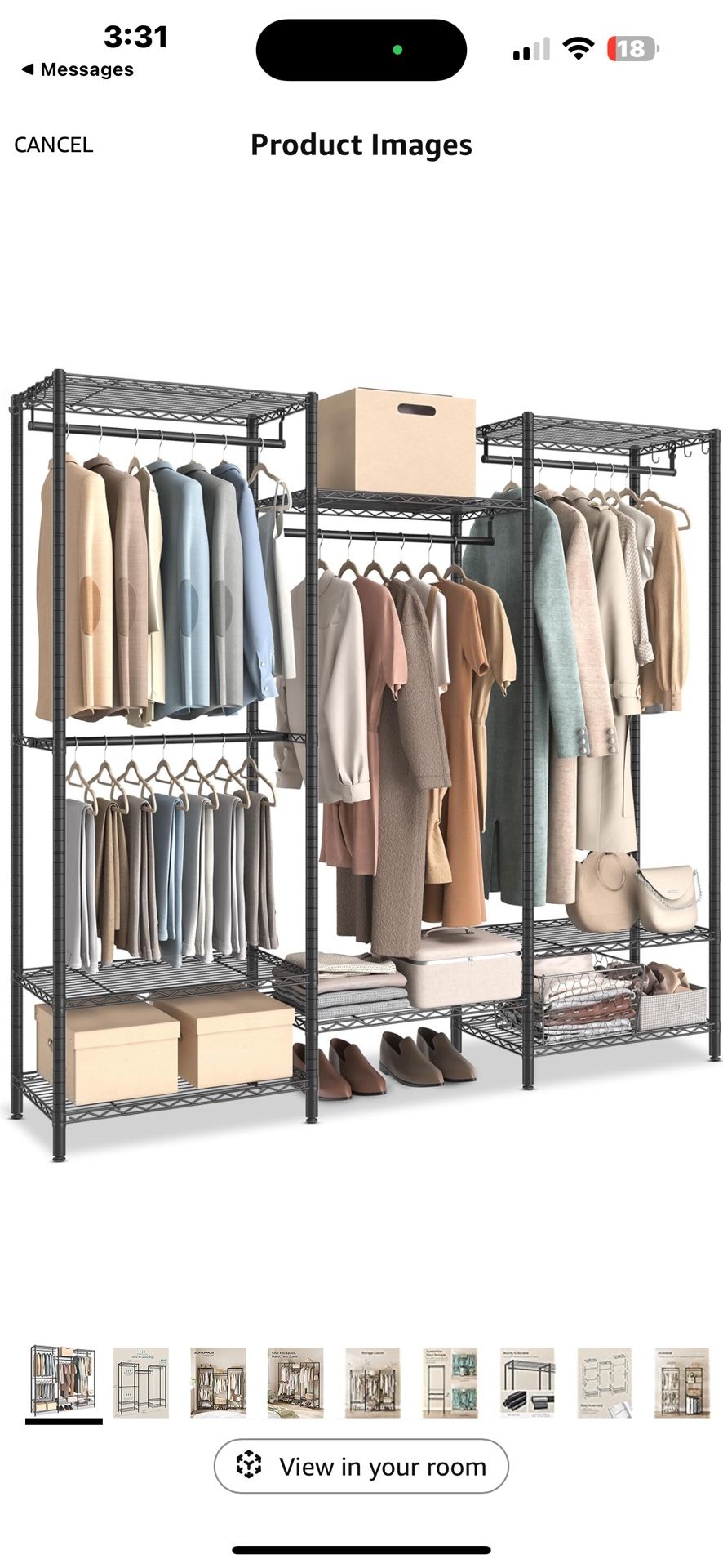 SONGMICS Portable Wardrobe Closet Heavy Duty Clothes Rack, Freestanding Closet Organizer,15.8 x 68.9 x 70.9 inches,Metal Garment Rack with Adjustable