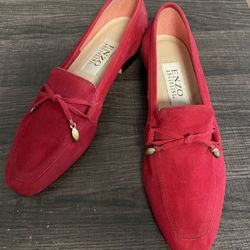 Women’s Suede Loafers Flats Slip Ons Shoes - Enzo Angiolini - Red Size 7M