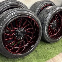 NEW 22x12 wheels wrapped in lexani tires 305/40r22 tires 6 lug universal