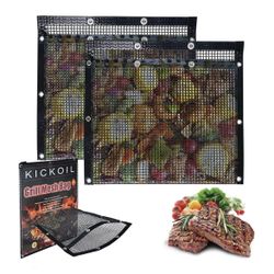 Large BBQ Mesh Grill Bags Set 2 Reusable Non-Stick Grill Net for Charcoal Gas Electric Grills&Smokers BBQ Lover Heat Resistant Barbecue Bag Vegetables