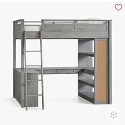 Pottery barn teen Bunk bed queen W/ Ladder/ Built In Dresser & Bookshelves 